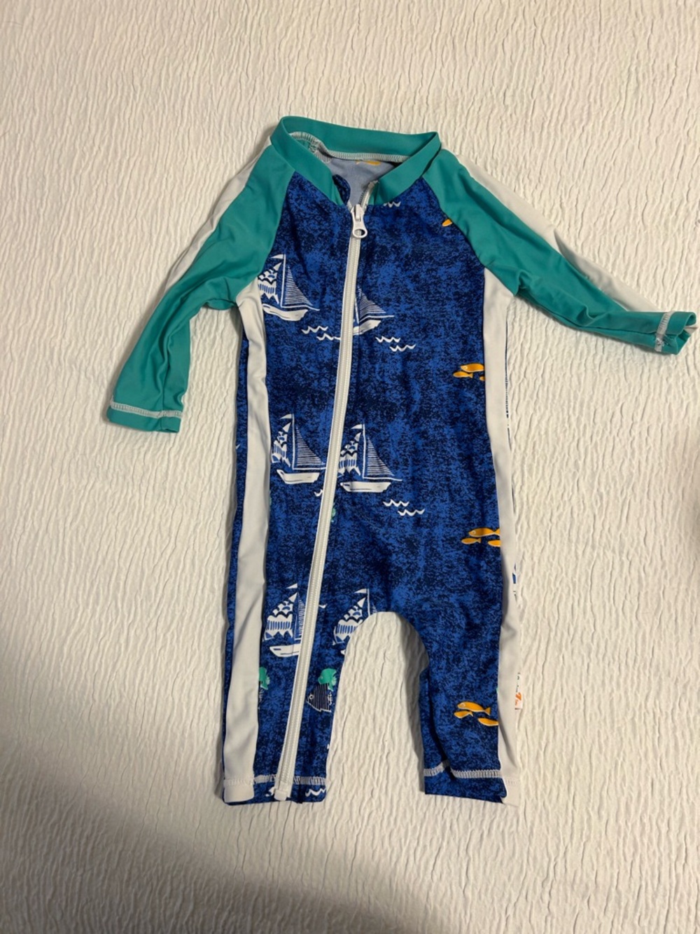 Swimzip Teal & Navy with Sailboat Print